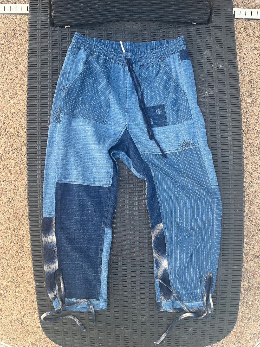Blue Patchwork Denim Pants